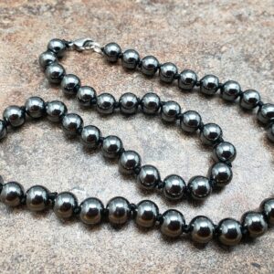 Hematite Hand Knotted Necklace With Lobster Claw Clasp Hematite Hand Knotted Necklace With Lobster Claw Clasp