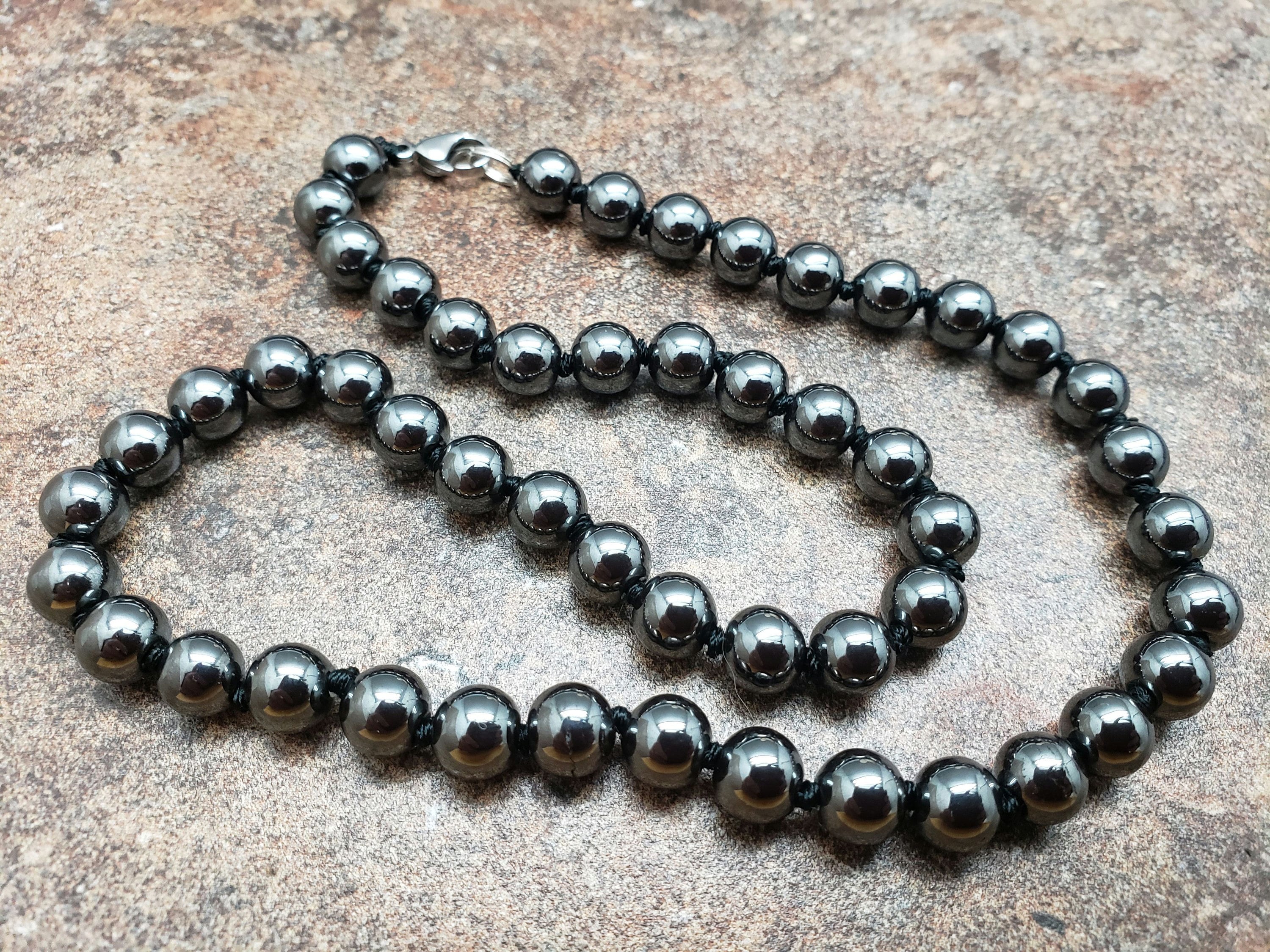 Hematite Hand Knotted Necklace With Lobster Claw Clasp