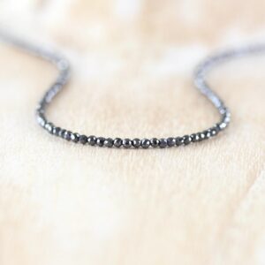 Hematite Necklace In Sterling Silver, Gold Or Rose Gold Filled, Dainty 2 To 2.2mm Faceted Gemstone Choker, Long Delicate Layering Necklace Hematite Necklace In Sterling Silver, Gold Or Rose Gold Filled, Dainty 2 To 2.2mm Faceted Gemstone Choker, Long Delicate Layering Necklace