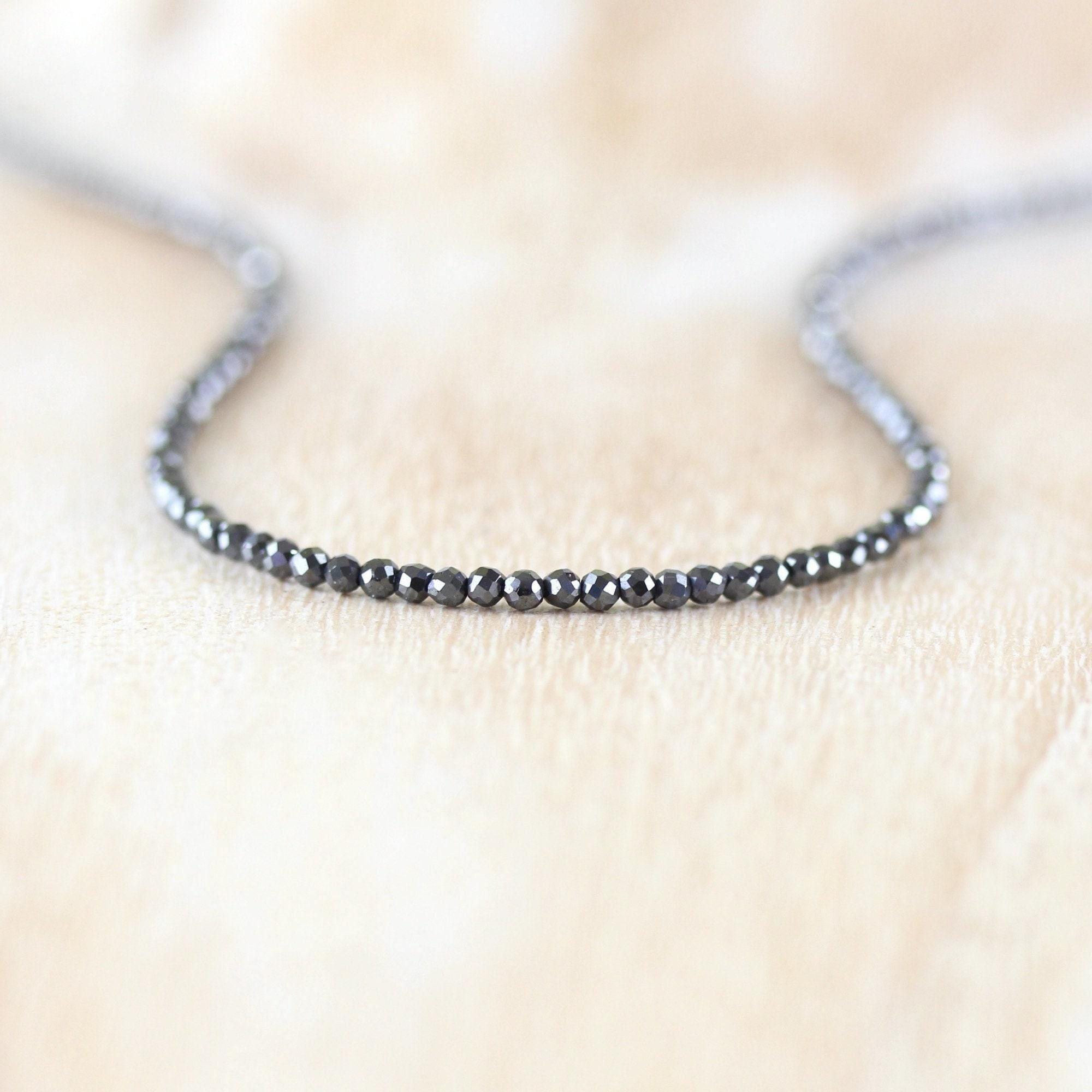 Hematite Necklace In Sterling Silver, Gold Or Rose Gold Filled, Dainty 2 To 2.2mm Faceted Gemstone Choker, Long Delicate Layering Necklace