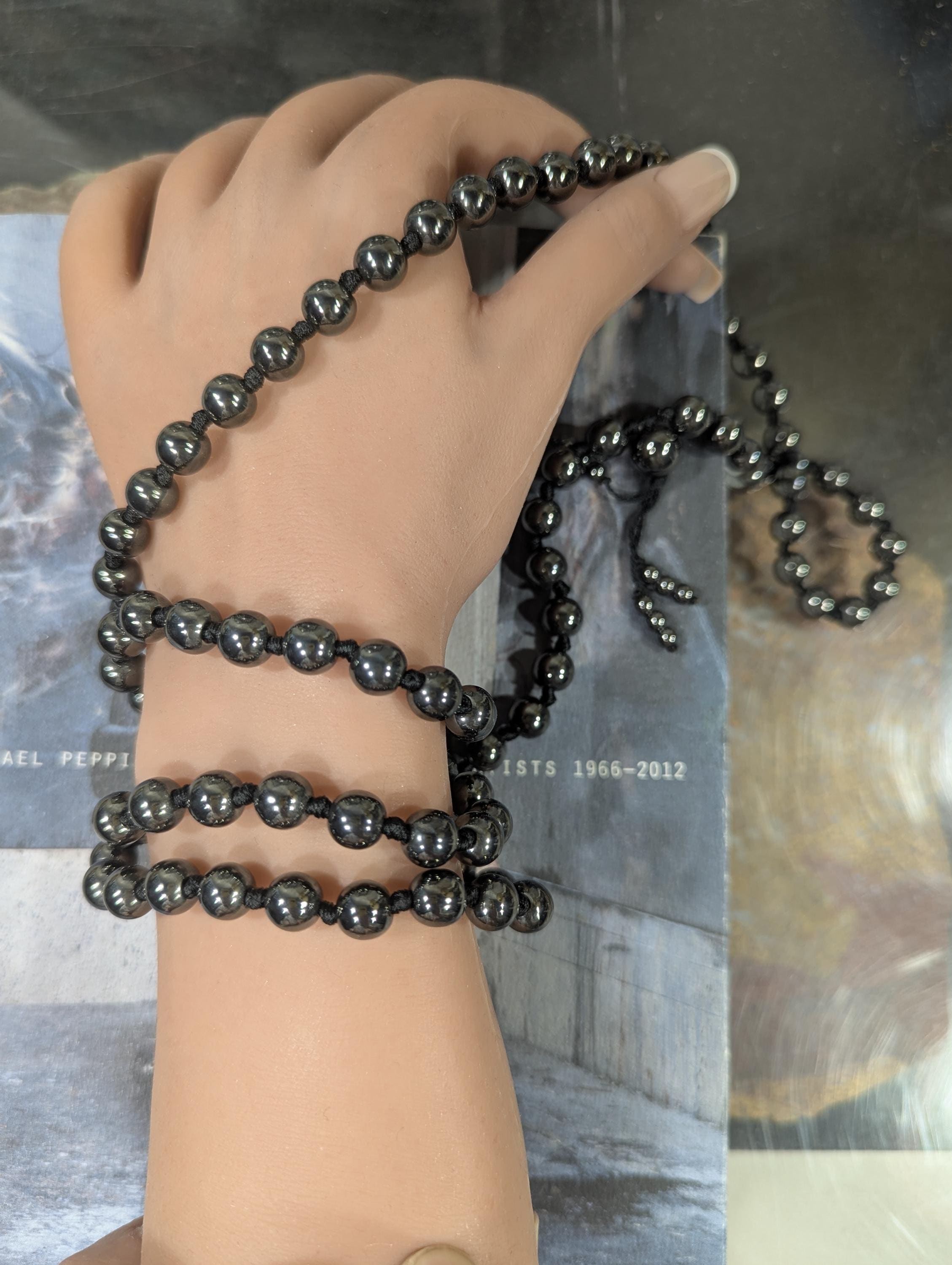 Hematite Mala Of Honor • 8mm • 108+ • Knotted • Strength & Protection • Tribute To Courage • Midnight Black Yarn • Courage Integrity • 5115