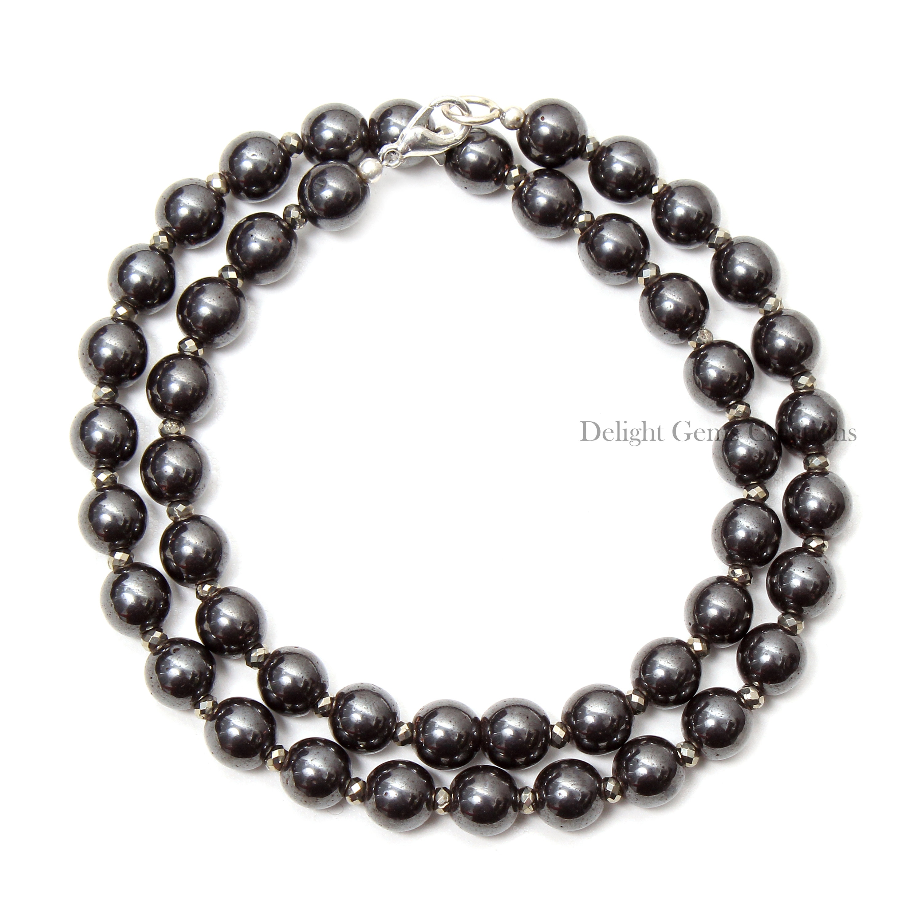 Natural Hematite Beaded Necklace, 8mm/3mm Smooth Round/faceted Rondelle Beads Necklace, Women's Necklace, Gemstone Necklace,anniversary Gift