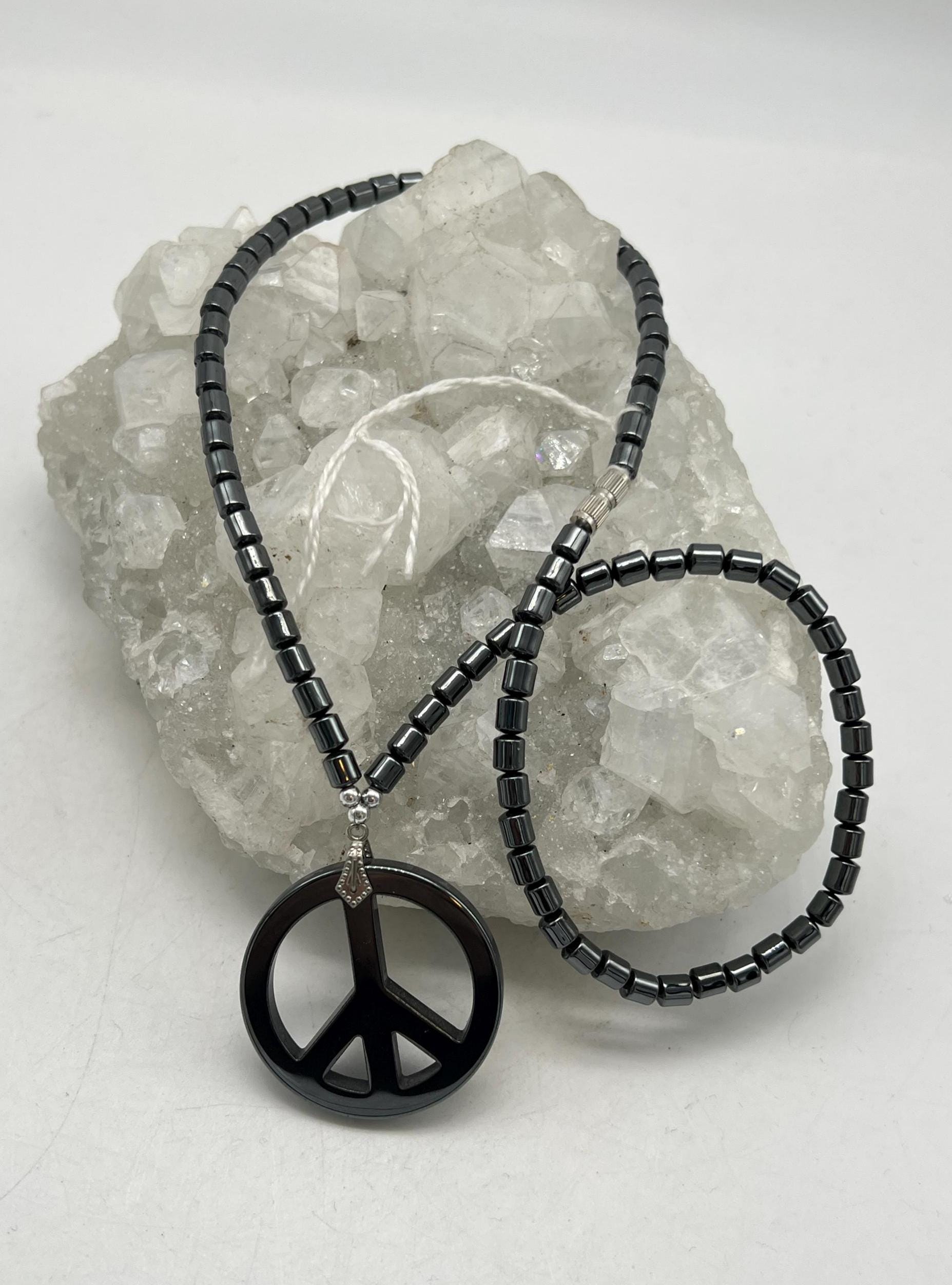 Hematite Peace Necklace-18"