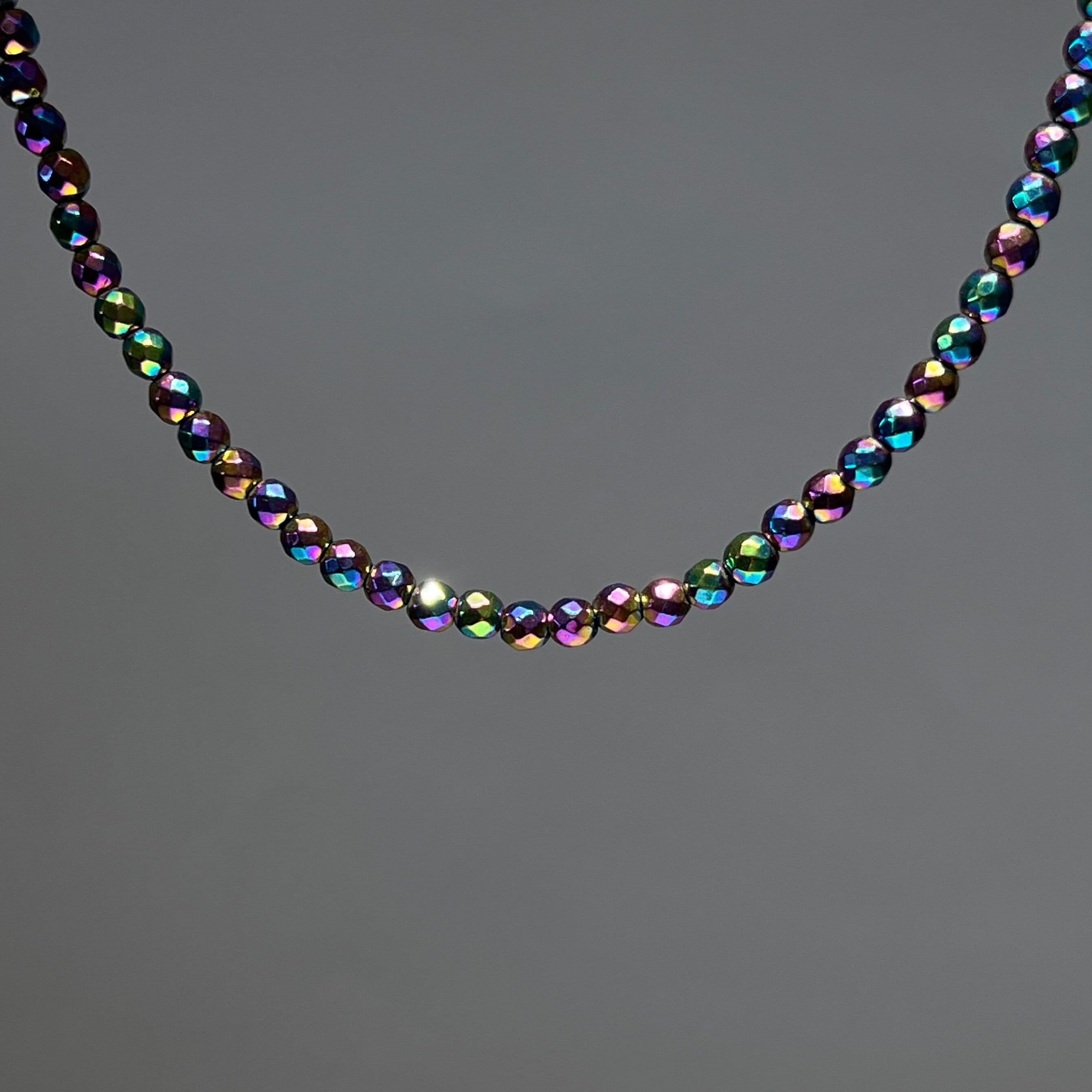 Rainbow Hematite Beaded Choker: Iridescent Gemstone Crystal Necklace Rainbow Hematite Beaded Choker: Iridescent Gemstone Crystal Necklace