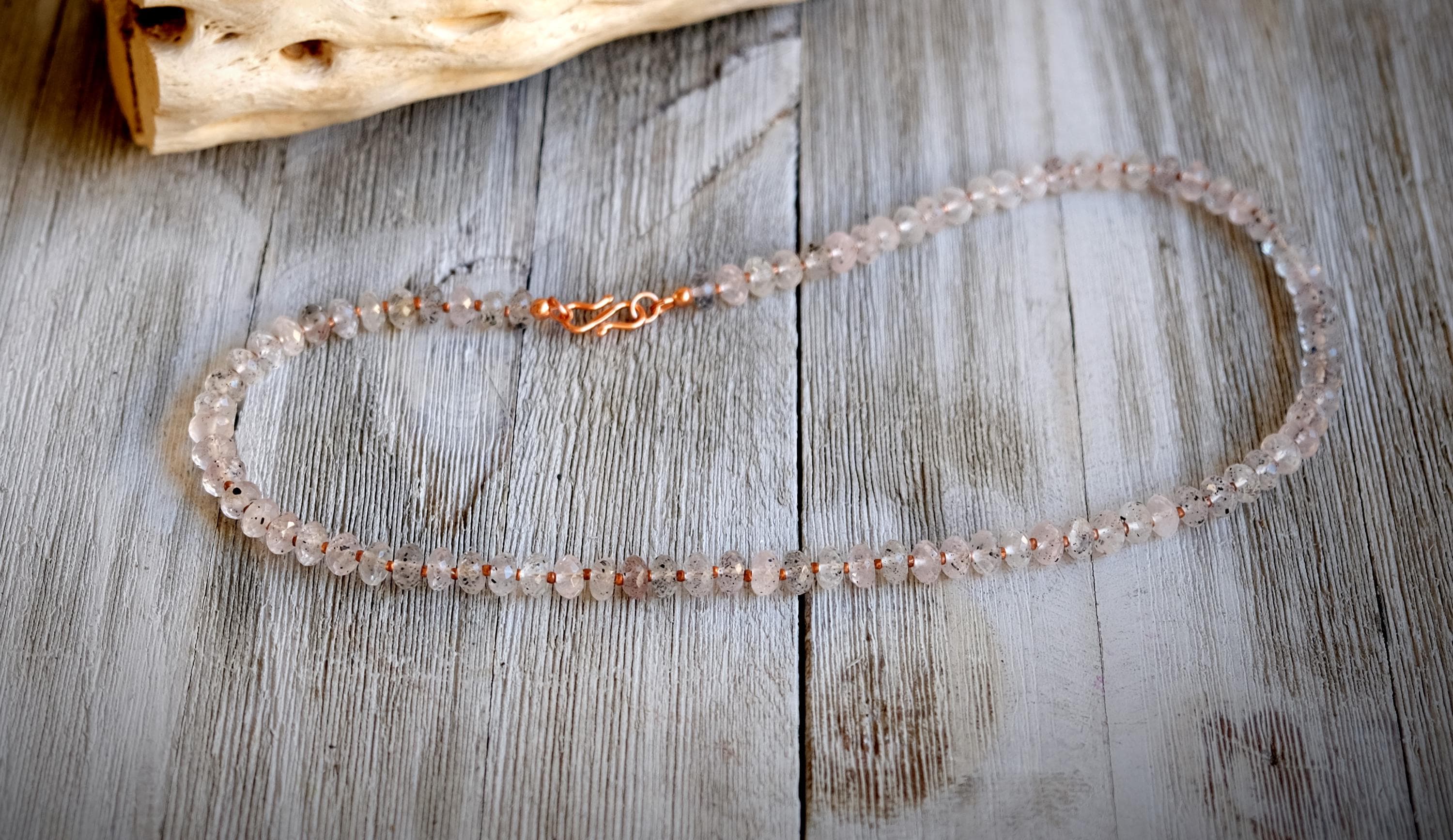 Rare Natural Hematite Inclusion Phantom Quartz 8x5mm Faceted Rondelle Gemstone Grade 2mm Pure Copper S Clasp Handmade 21'' Necklace