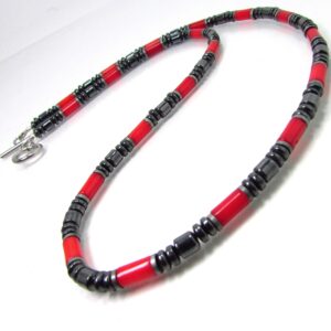 Red Coral and Hematite Mens Necklace,Gift for Men,Coral Mens Necklace, Handmade Gemstone Necklace, Men Choker, Mens Beaded Necklace