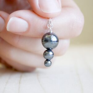 Hematite Sphere Necklace: 925 Sterling Silver Chain, Anxiety Relief