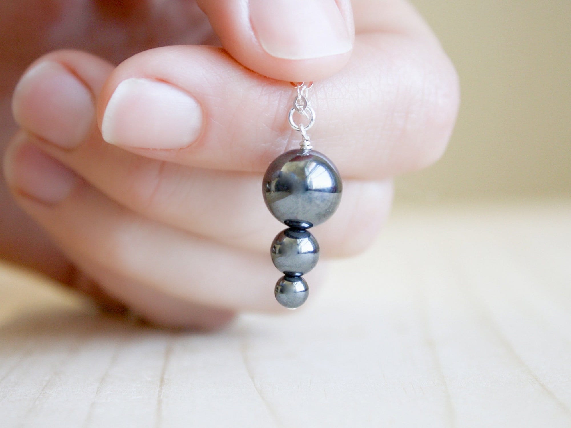 Hematite Sphere Necklace: 925 Sterling Silver Chain, Anxiety Relief