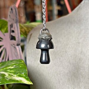 Stone Mushroom Necklace, Hematite Jewelry Stone Mushroom Necklace, Hematite Jewelry