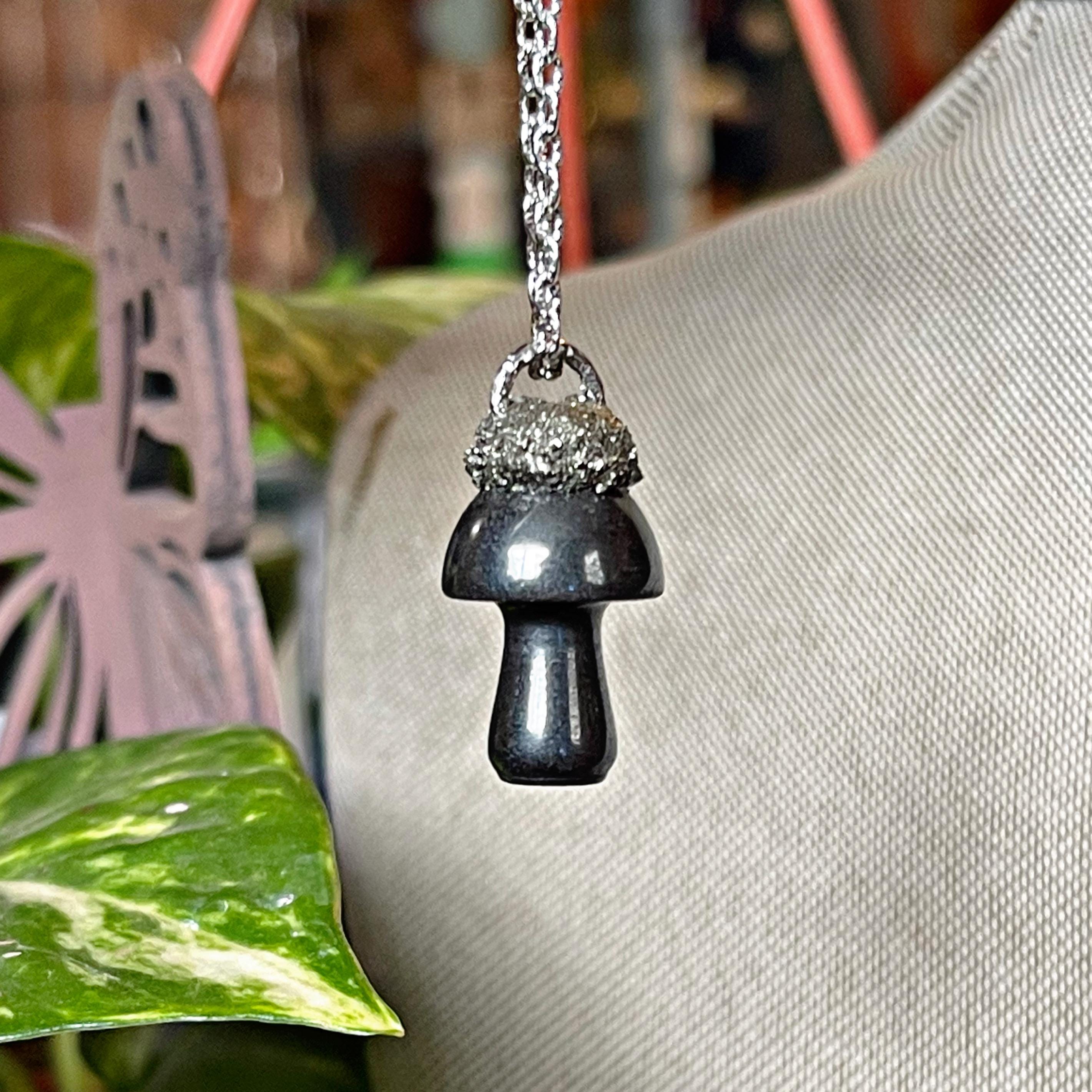 Stone Mushroom Necklace, Hematite Jewelry