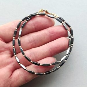 hematite necklace, thin black choker, golden details hematite necklace, thin black choker, golden details