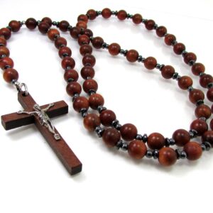 Wood and Hematite Handmade Rosary, Mens Rosary, Women Rosary, Mens Cross Necklace, Wood Rosary, Wood Necklace + Gift Box Wood and Hematite Handmade Rosary, Mens Rosary, Women Rosary, Mens Cross Necklace, Wood Rosary, Wood Necklace + Gift Box