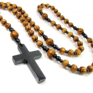 Wood and Hematite Handmade Rosary, 5 Decade Rosary, Mens Rosary, Women Rosary, Mens Cross Necklace, Wood Rosary, Wood Necklace + Gift Box Wood and Hematite Handmade Rosary, 5 Decade Rosary, Mens Rosary, Women Rosary, Mens Cross Necklace, Wood Rosary, Wood Necklace + Gift Box