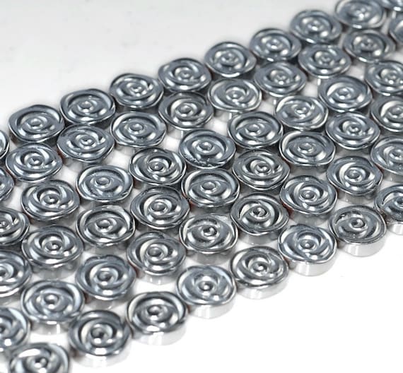 10mm Silver Hematite Gemstone Rose Flower Carved 10mm Loose Beads 16 Inch Full Strand Lot 1,2,6,12 And 50 (90185601-842)