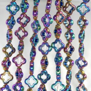 12x12mm Titanium Rainbow Hematite Gemstone Flower Clover Hollow Loose Beads 16 Inch Full Strand Lot 1,2,6,12 And 50 (90185636-843)