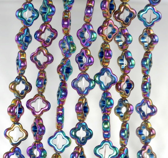 12x12mm Titanium Rainbow Hematite Gemstone Flower Clover Hollow Loose Beads 16 Inch Full Strand Lot 1,2,6,12 And 50 (90185636-843) 12x12mm Titanium Rainbow Hematite Gemstone Flower Clover Hollow Loose Beads 16 Inch Full Strand Lot 1,2,6,12 And 50 (90185636-843)