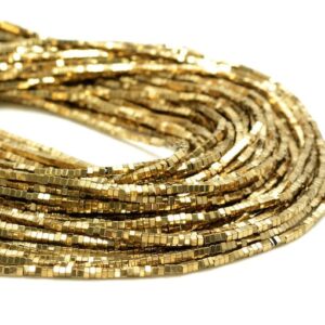 1x1mm 18k Gold Hematite Gemstone Square Cube Beads 16 Inch Full Strand Bulk Lot 1,2,6,12 And 50 (80007457-837)
