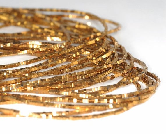 1x1mm Gold Hematite Gemstone Square Cube 1x1mm Loose Beads 16 Inch Full Strand Lot 1,2,6,12 And 50 (90185558-837)