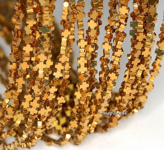 4x4mm Gold Hematite Gemstone Cross 4x4mm Loose Beads 15.5 Inch Full Strand Lot 1,2,6,12 And 50 (90185711-839)