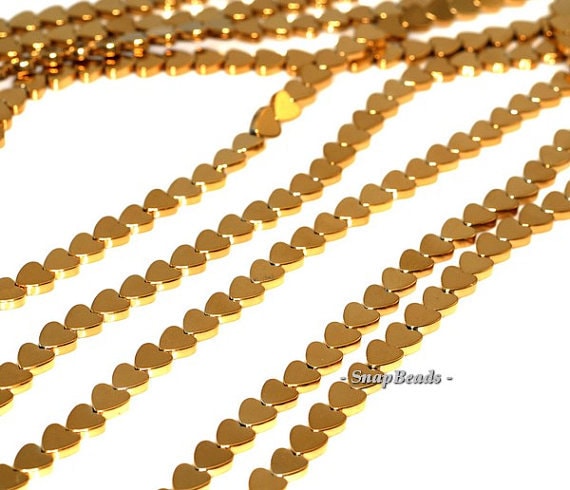 6mm Gold Hematite Gemstone Yellow Gold Love Heart 6mm Loose Beads 16 Inch Full Strand Lot 1,2,6,12 And 50 (90147034-148)