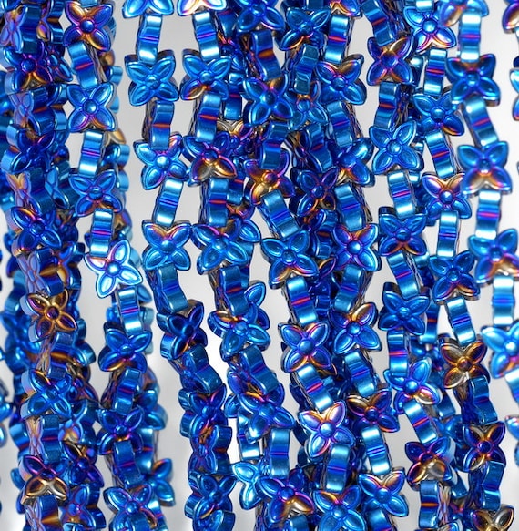 7x7mm Blue Hematite Gemstone Flower Butterfly 7x7mm Loose Beads 14 Inch Full Strand Lot 1,2,6,12 And 50 (90185624-843)