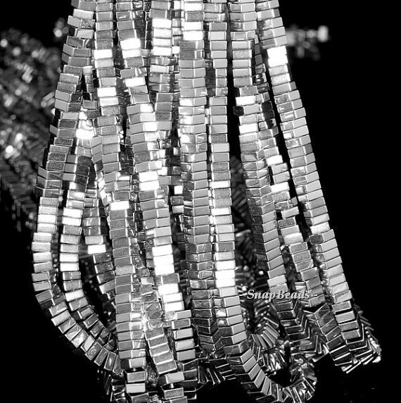 Silver Hematite Gemstone Silver Square Heishi Slice 4x2mm Loose Beads 15.5 Inch Full Strand Lot 1,2,6,12 And 50 (90145597-335)