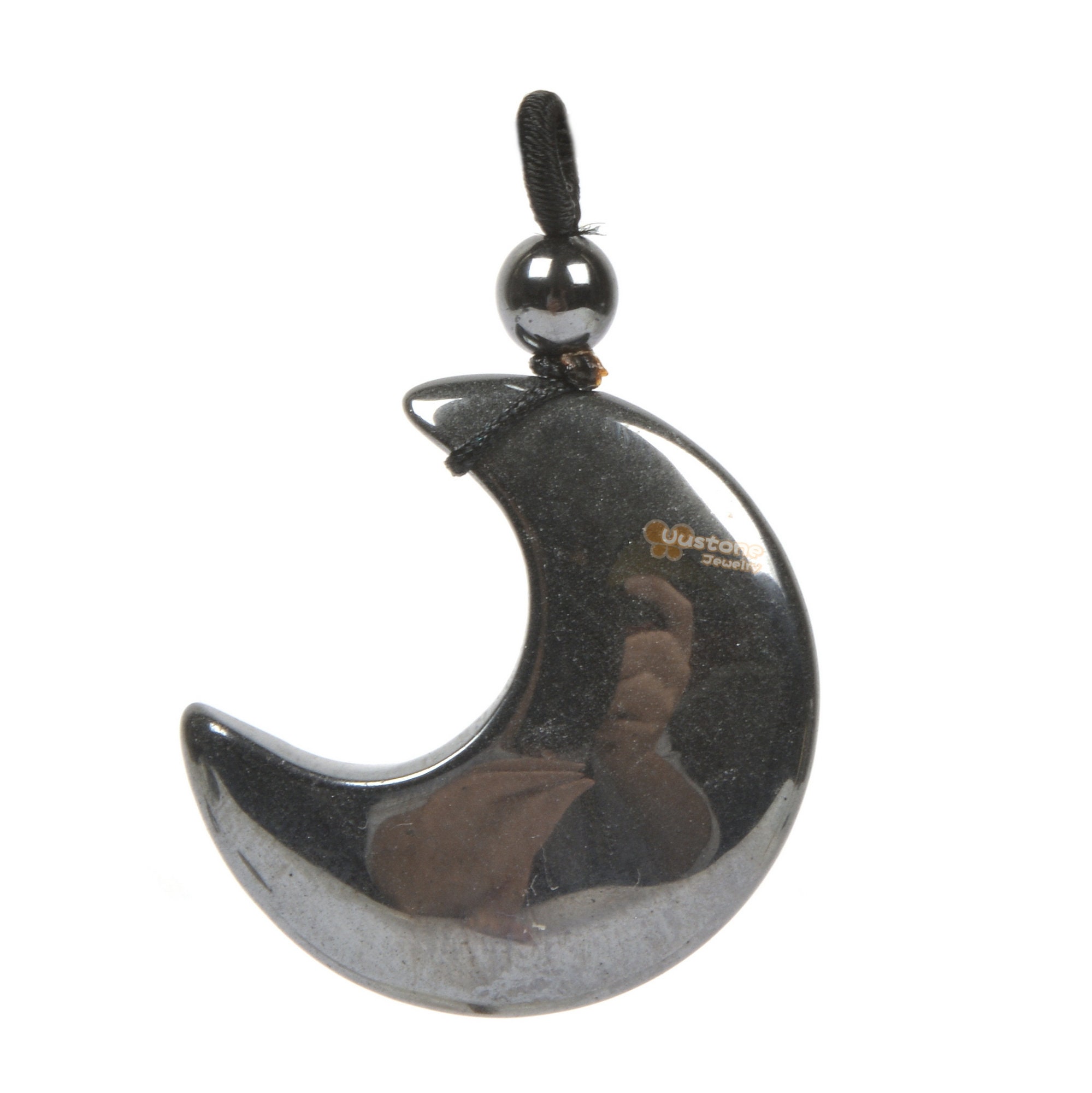 32mm Hematite Carved Crescent Moon Pendant