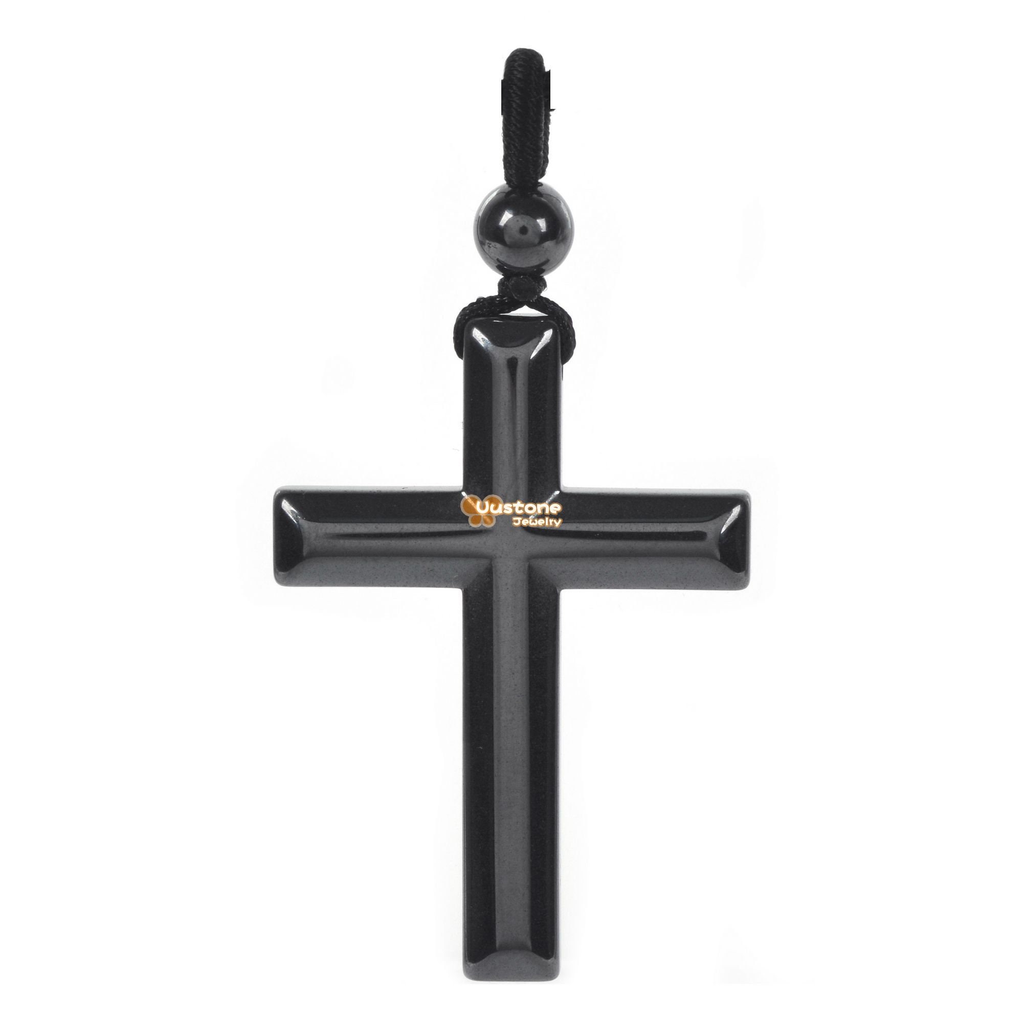 42mm Hematite Crystal Reiki Gemstone Cross Charm Bead Pendant Jewelry Making Diy