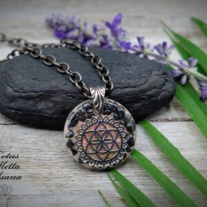 Hematite & Brass Silver Flower Of Life Handmade Orgonite 40mm Round Pendant Necklace