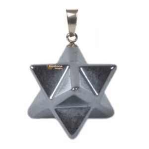 Carved Natural Hematite Gemstone Merkaba Star Crystal Energy Healing Sacred Focal Pendant