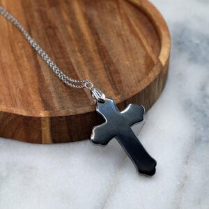 Hematite Cross 50mm Pendant Chain Optional