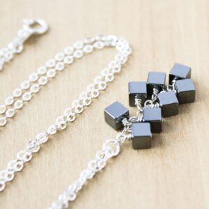 Hematite Cube Necklace: Sterling Silver Anxiety Pendant