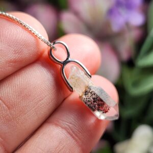 Disco Fire Quartz Pendant: Rare Hematite Phantom, Sterling Silver