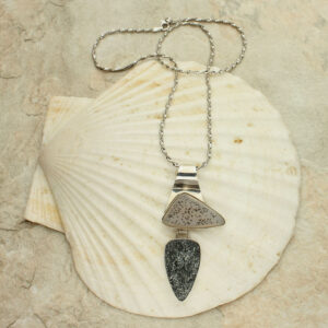 Druzy Silver Necklace, White Druzy Quartz with Manganese, Black Metallic Hematite Druzy Cabochons Sterling Silver Pendant