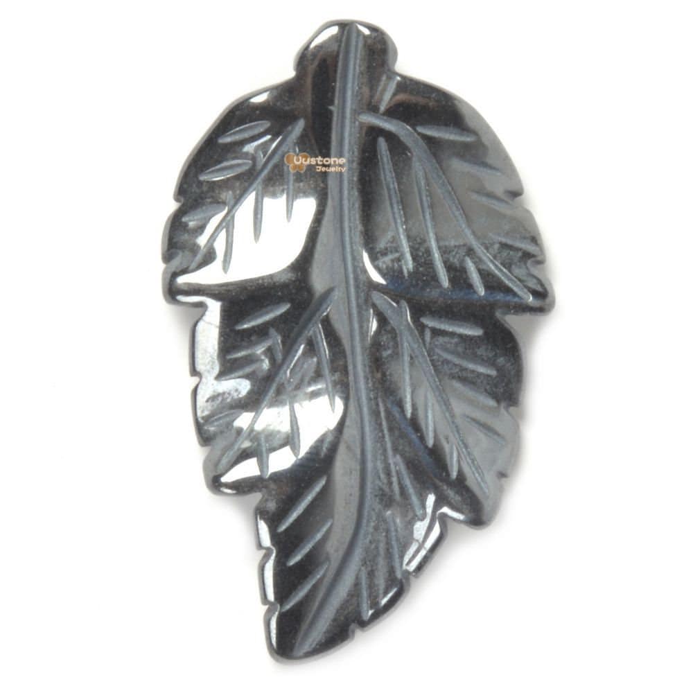 G2568.27 40mm Natural Hematite Carved Leaf Retro Pendant Bead Jewellery Making