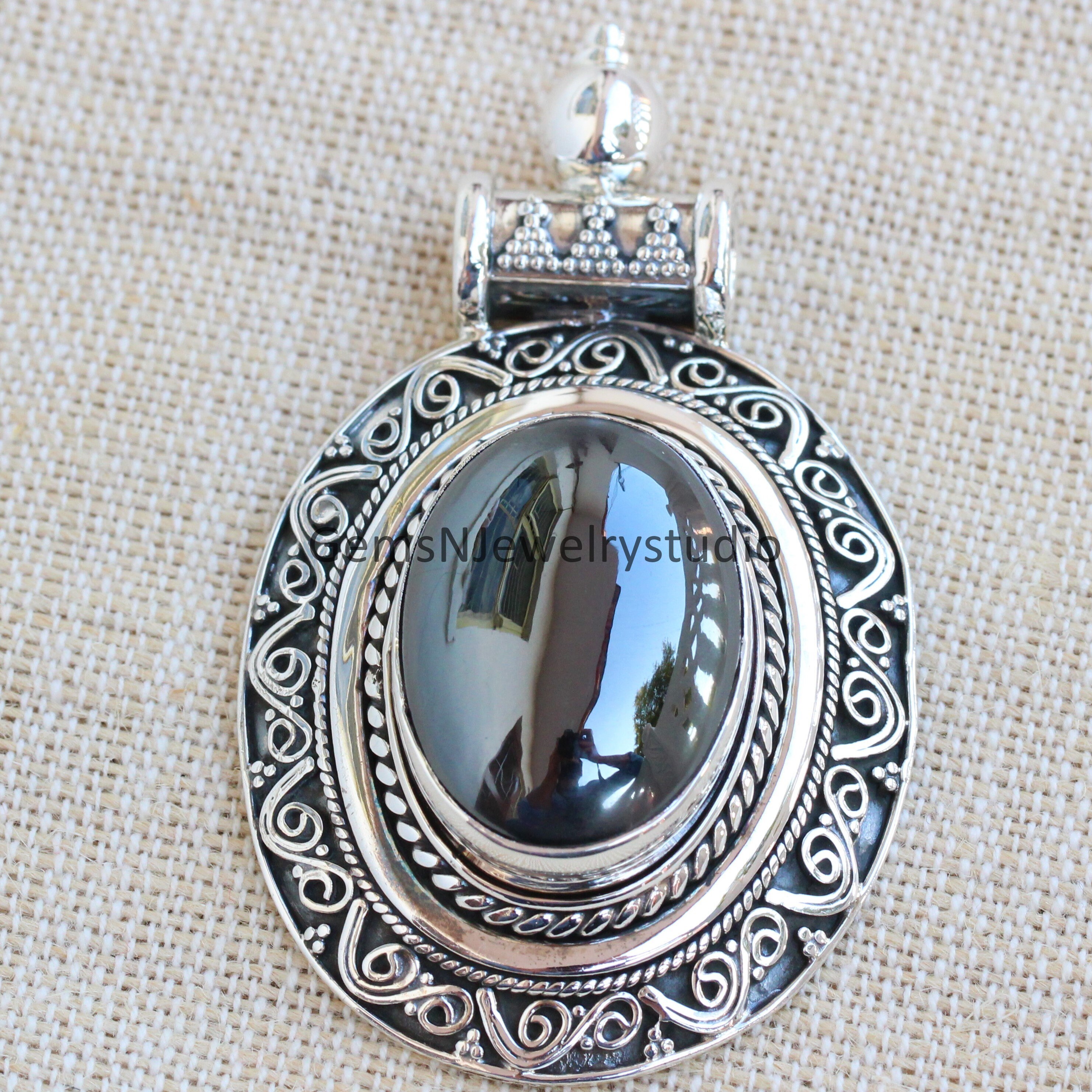 Handmade Sterling Silver Hematite Pendant: Natural Iron Ore Jewelry