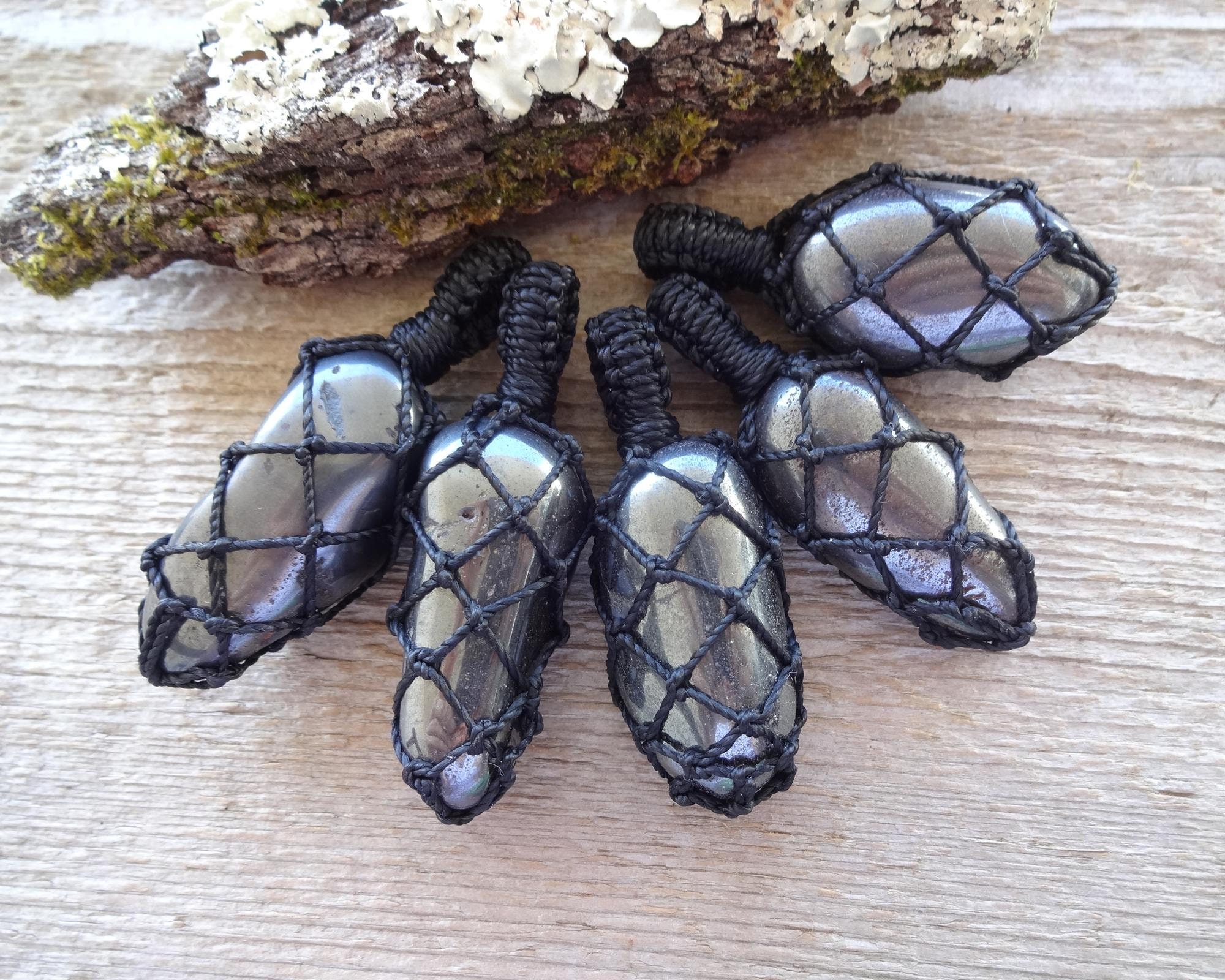 Hematite Macrame Pendant Necklace, Grounding Balance Stone Pendant, Men's Gift Idea, For Him, Husband, Dad Hematite Macrame Pendant Necklace, Grounding Balance Stone Pendant, Men's Gift Idea, For Him, Husband, Dad