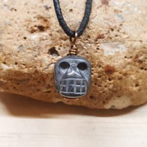 Mens hematite Skull necklace. Grey Reiki jewelry. Unisex Wire wrapped pendant uk