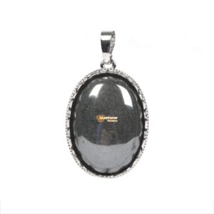 Natural Hematite Gemstone Smooth Cab Crystal Pendant Copper Plating Silver Oval Pendant