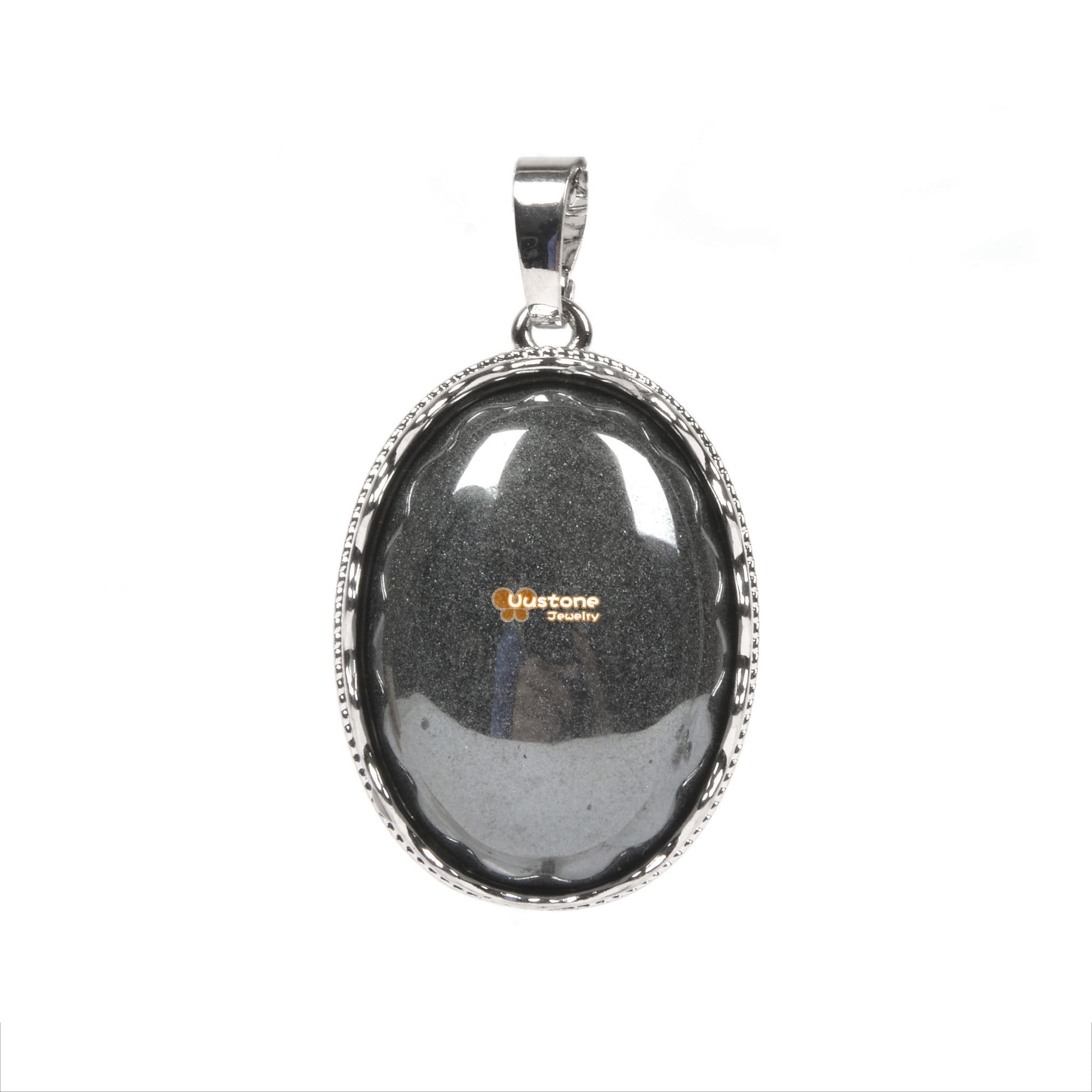 Natural Hematite Gemstone Smooth Cab Crystal Pendant Copper Plating Silver Oval Pendant