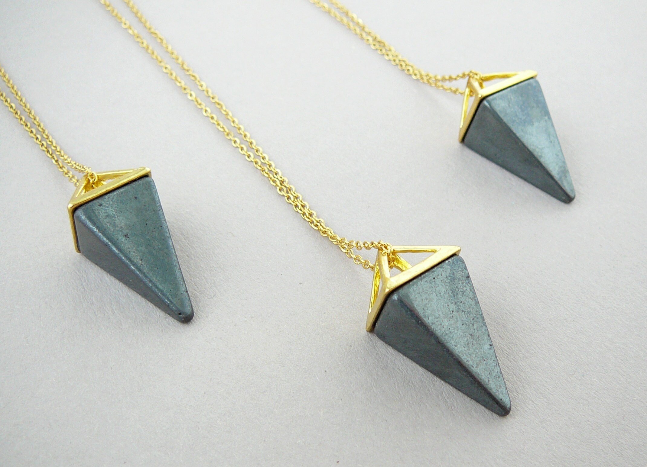 Hematite Necklace, Hematite Pendant, Hematite Gold Necklace, Long Necklace, Necklace For Men Pyramid Necklace, Hematine Jewelry Gift For Men