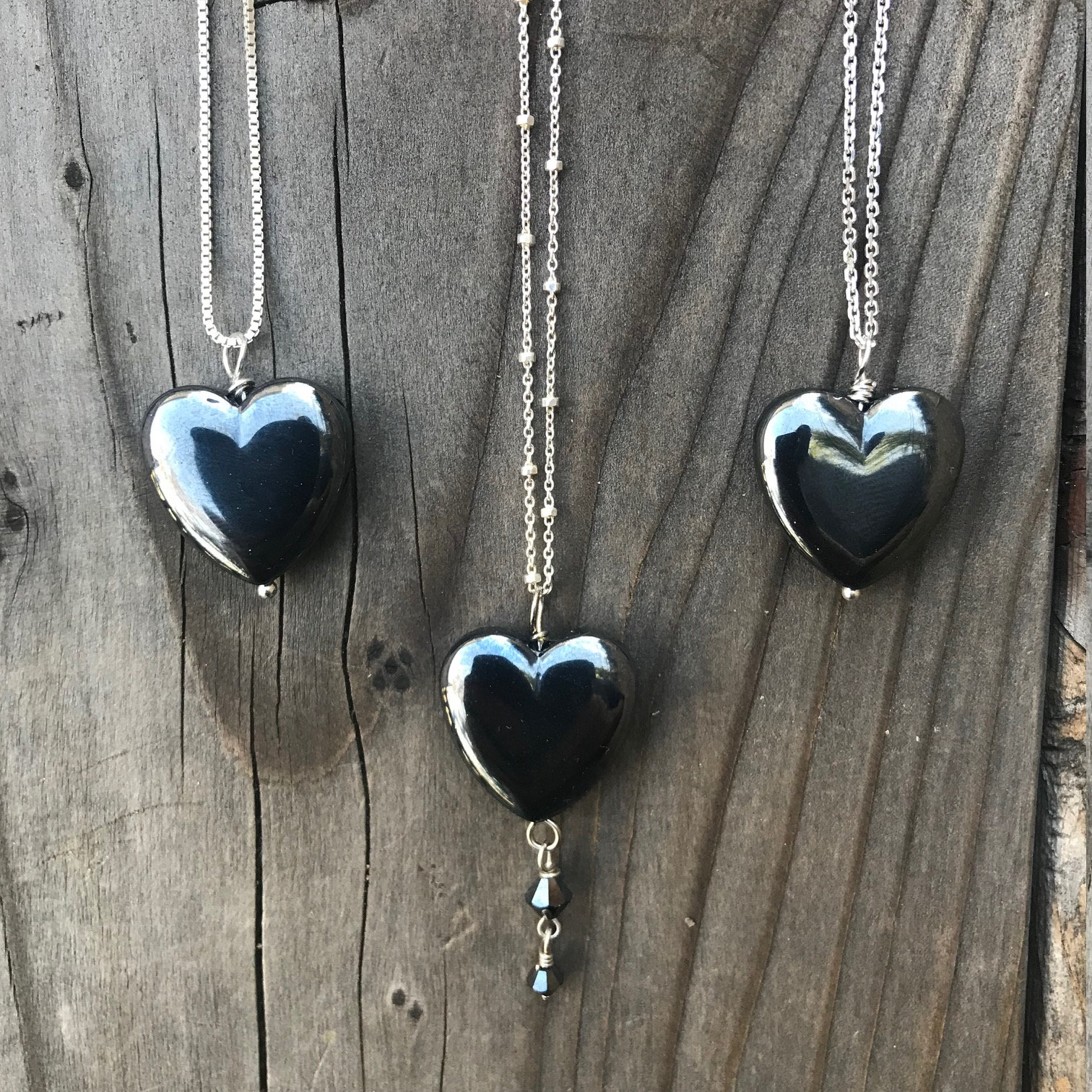 Hematite; Hematite Necklace; Hematite Pendant; Hematite Heart; Chakra Jewelry; Sterling Silver