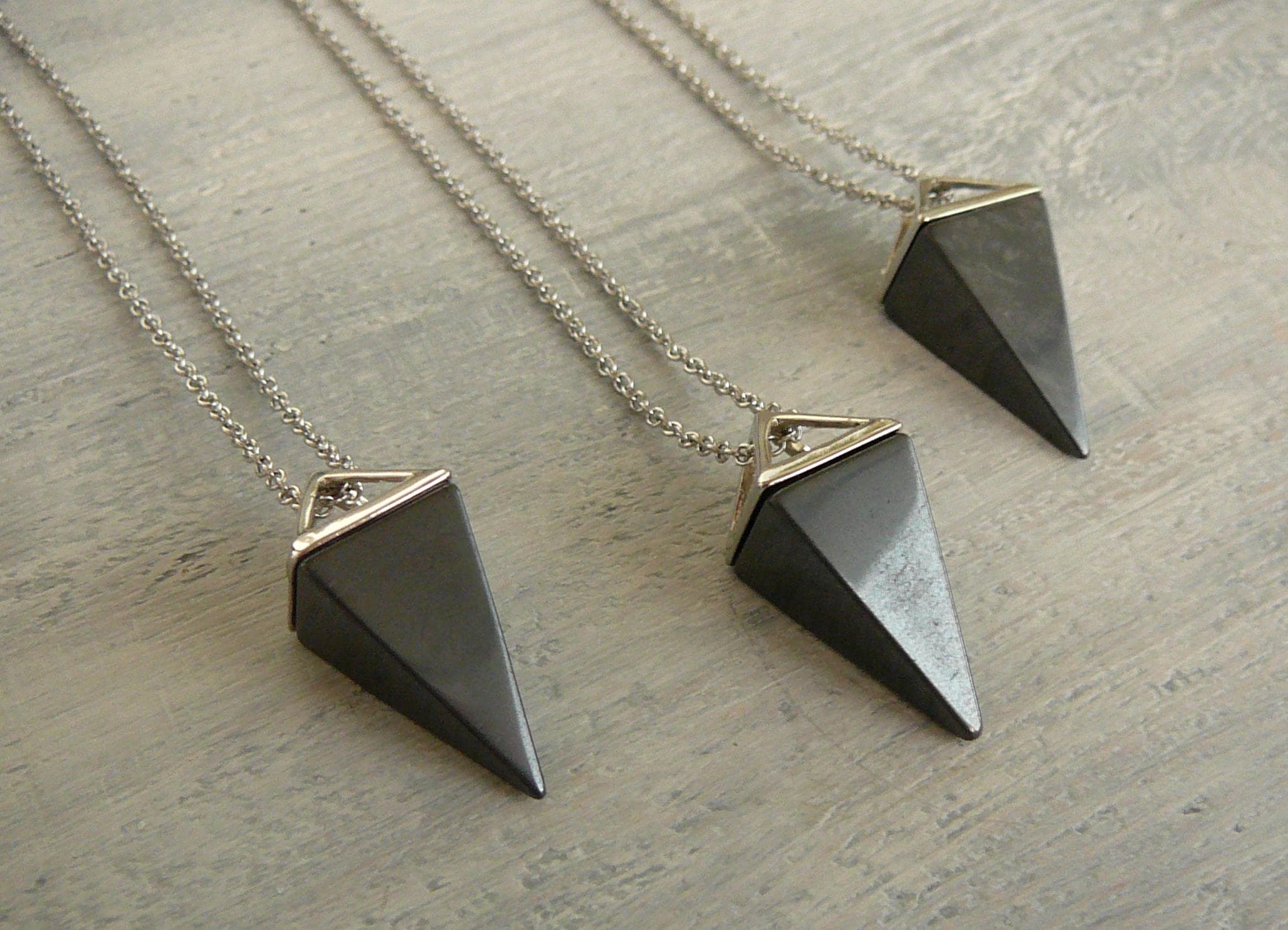 Hematite Necklace Hematite Pendant Long Pendulum Necklace Silver Pendant Gray Triangle Necklace For Men Women Pyramid Necklace Jewelry Hematite Necklace Hematite Pendant Long Pendulum Necklace Silver Pendant Gray Triangle Necklace For Men Women Pyramid Necklace Jewelry