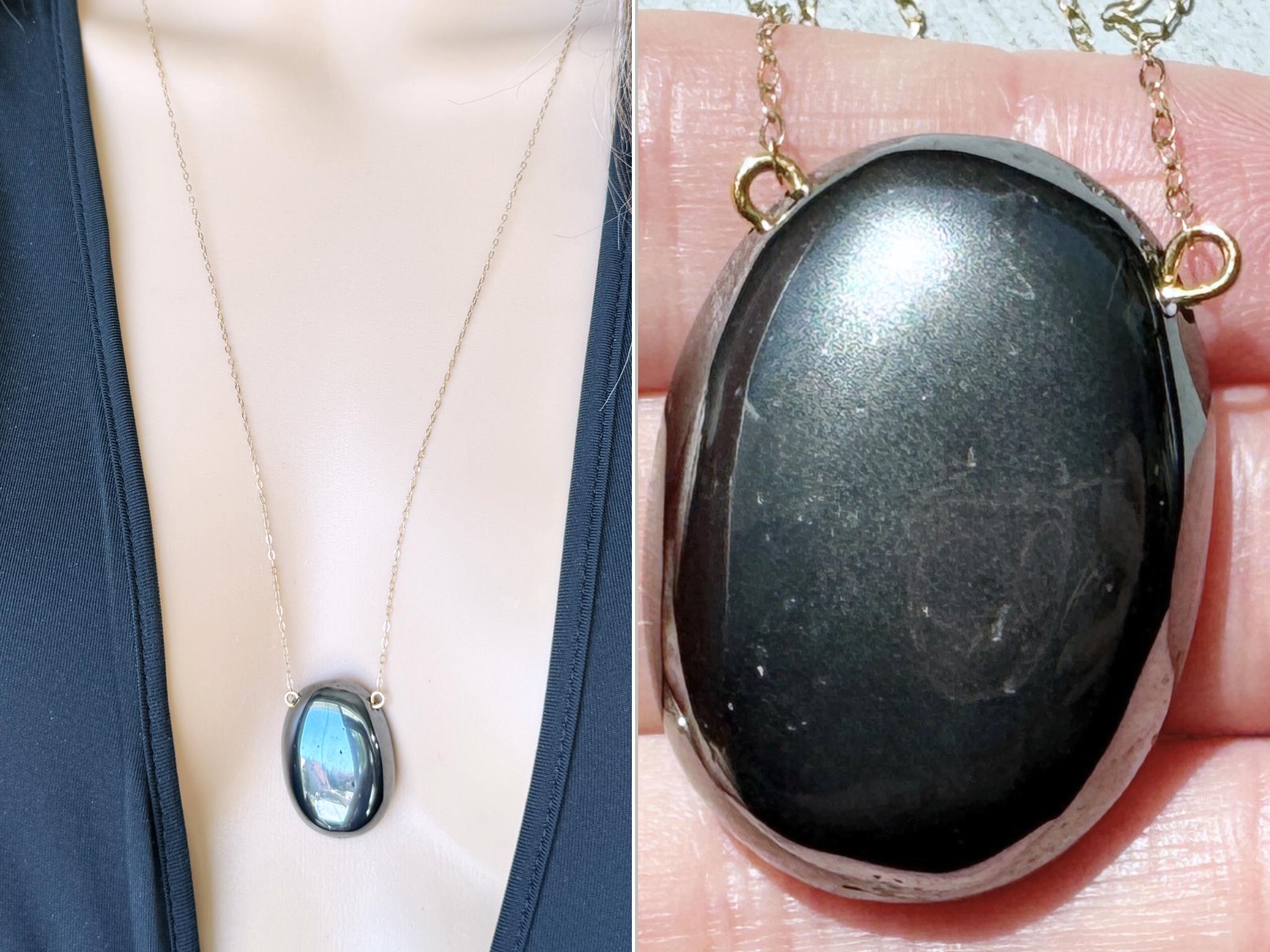 Hematite Necklace, Real Natural Hematite Pendant Necklace, Black Stone Necklace, Empath Protection Necklace, Raw Crystal Jewelry Exact Stone