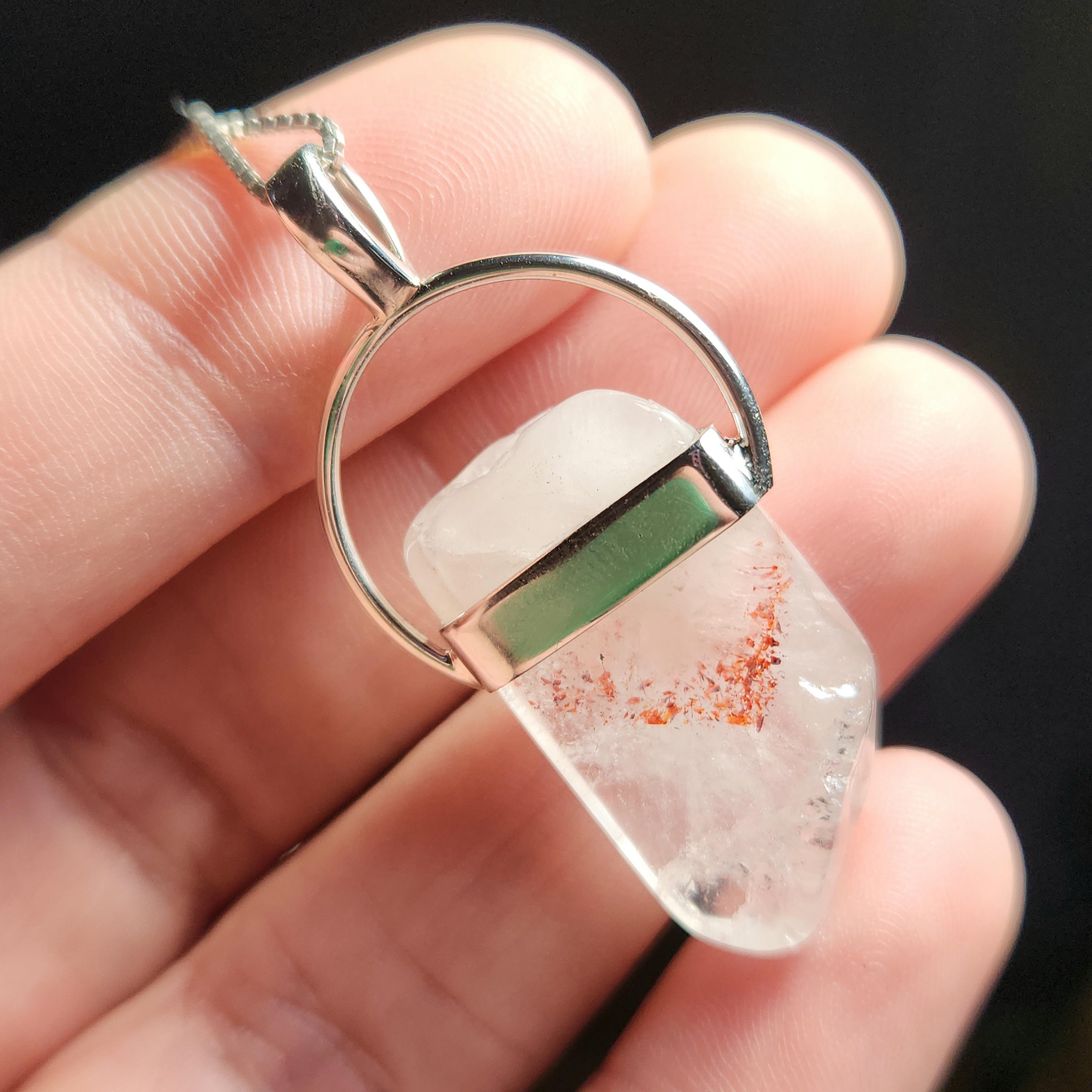 Hematite Phantom Quartz Pendant: Disco Fire Sterling Silver
