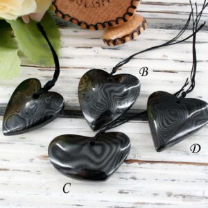 Psilomelane Heart Pendant, Black Hematite Gemstone Jewelry