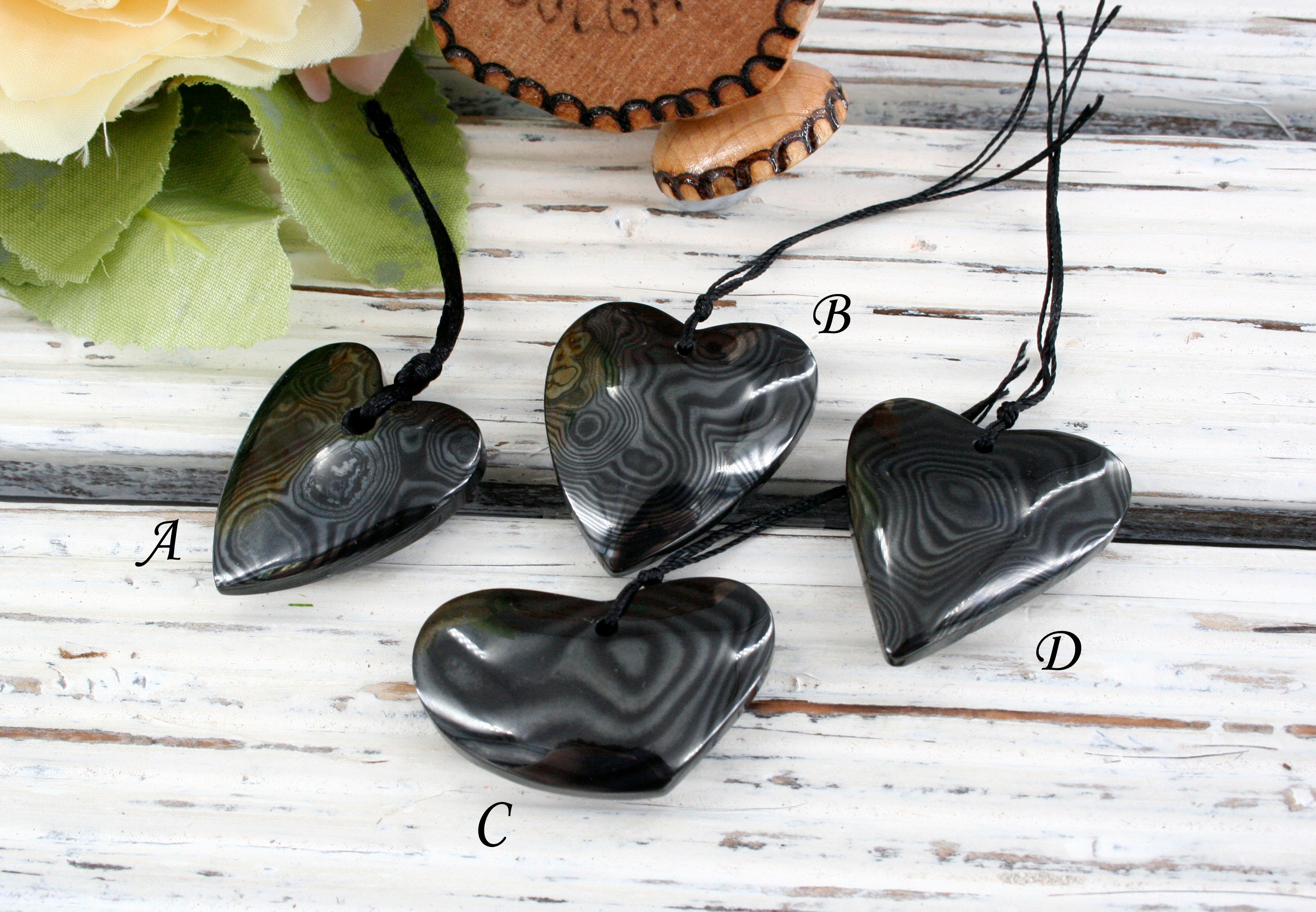 Psilomelane Heart Pendant, Black Hematite Gemstone Jewelry