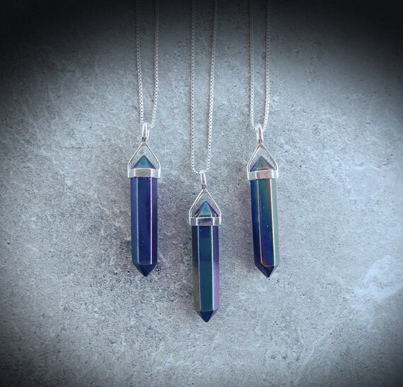 Rainbow Hematite Necklace Sterling Silver • Hematite Point Pendant • Sterling Silver Gemstone Points • Healing Crystal Necklace