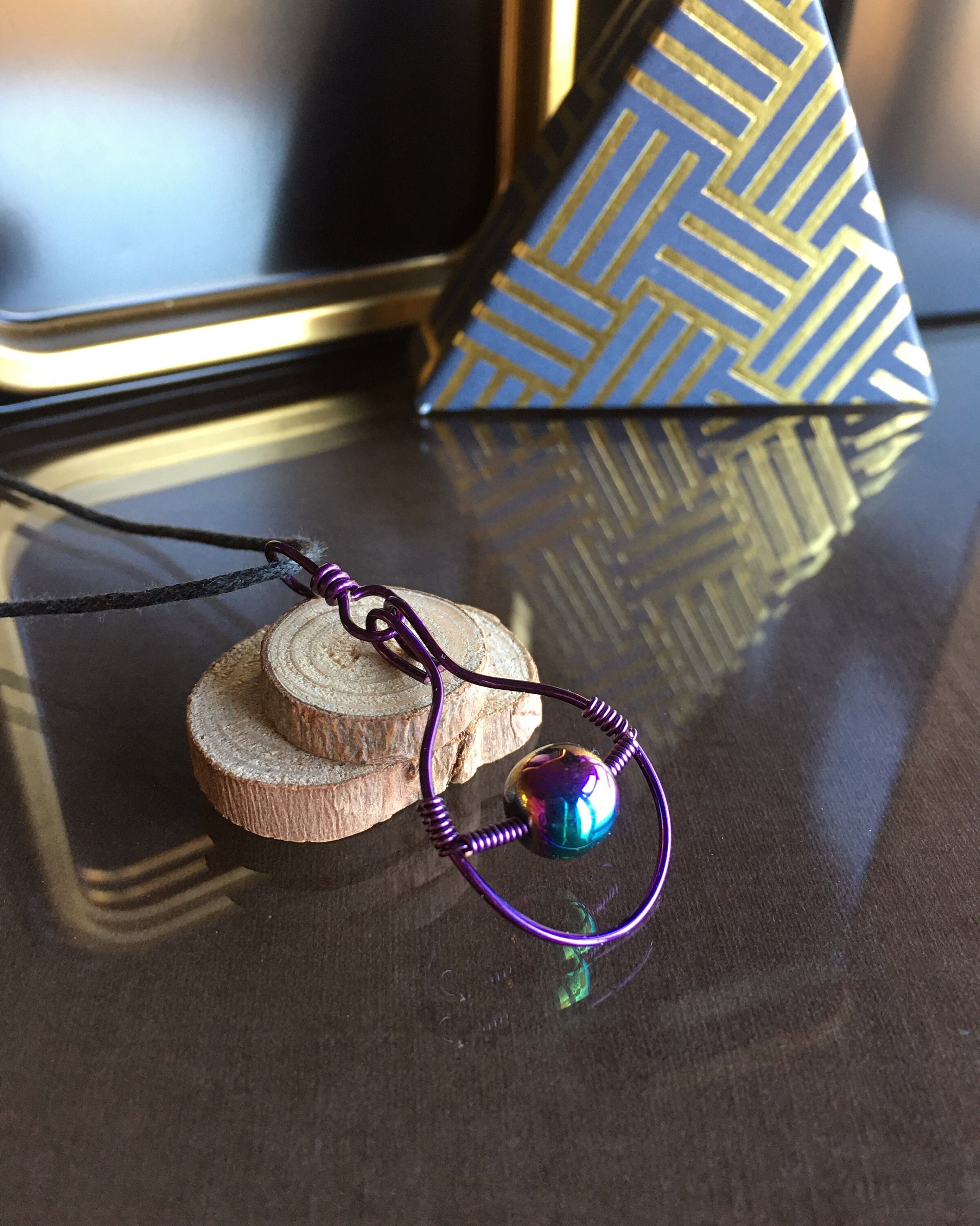 Rainbow Hematite Pendant Necklace, Wire Wrapped Jewelry, Gift Box