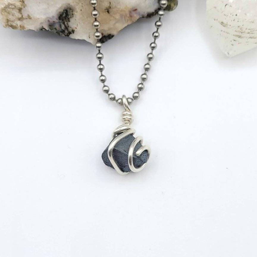 Raw Hematite Pendant: Sterling Silver, Gold Filled Or Copper Wire Wrapped Necklace